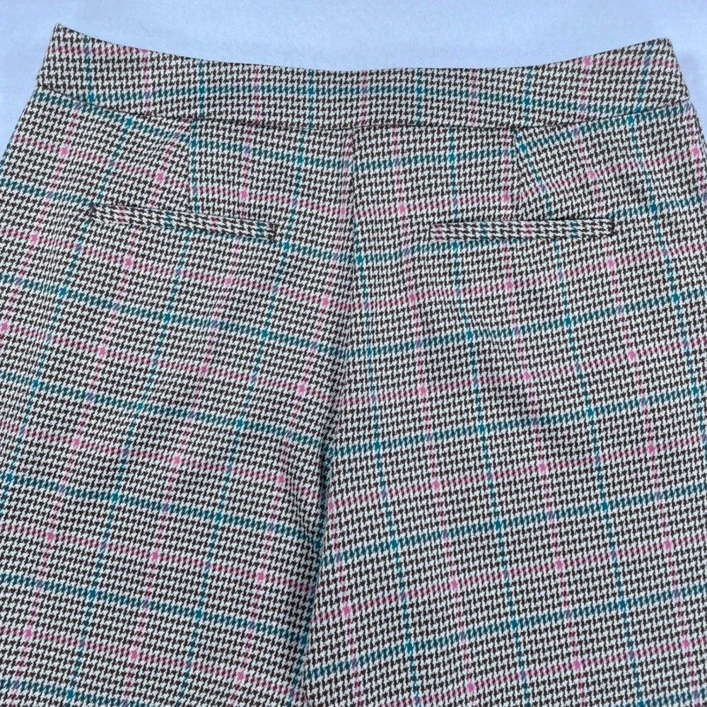 Crown & Ivy Womens Pink Teal Houndstooth Plaid Wide Leg Trousers Size 14